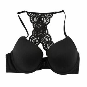 Victoria's Secret 34C Perfect Shape Black Racerback Lace Front Close Push Up Bra